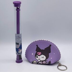 Sanrio Kuromi Set Coin Pouch Change Purse Keychain & Toothbrush Purple Kawaii